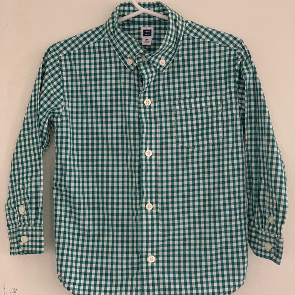 Janie and Jack Button Up Green Gingham